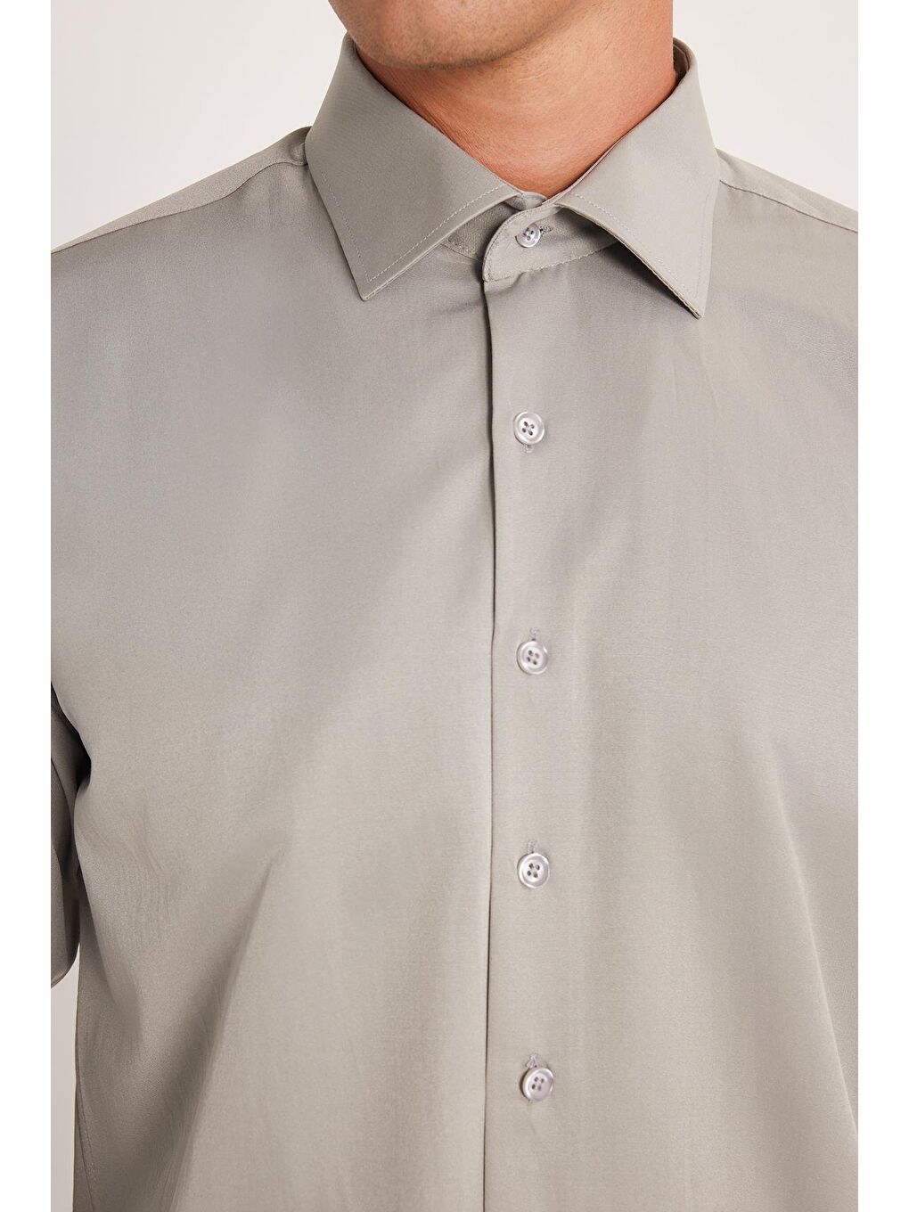 Erkek Regular Fit Klasik Kesim Pamuklu Düz Gri Gömlek-2