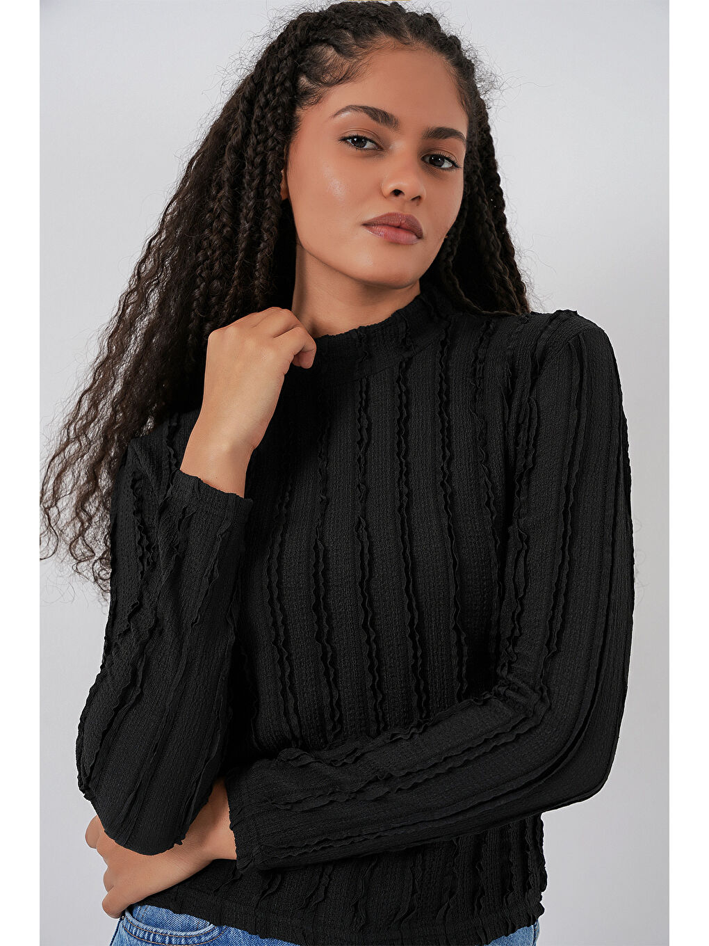 Kadın Dokulu Esnek Örme Bluz 975 - Siyah