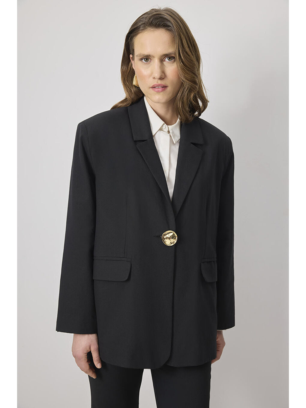 Siyah Metal Düğmeli Blazer Ceket-3