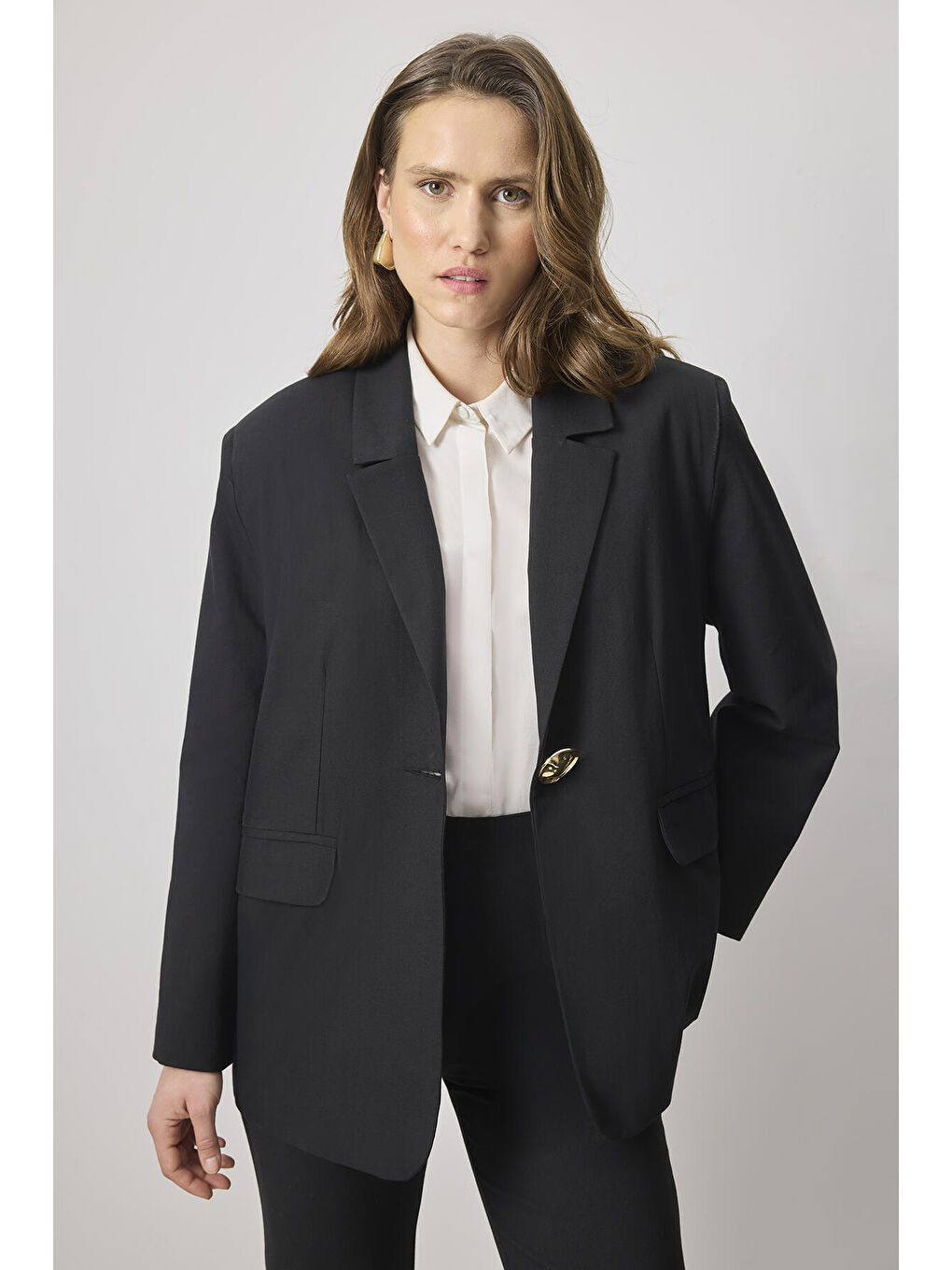 Siyah Metal Düğmeli Blazer Ceket-4