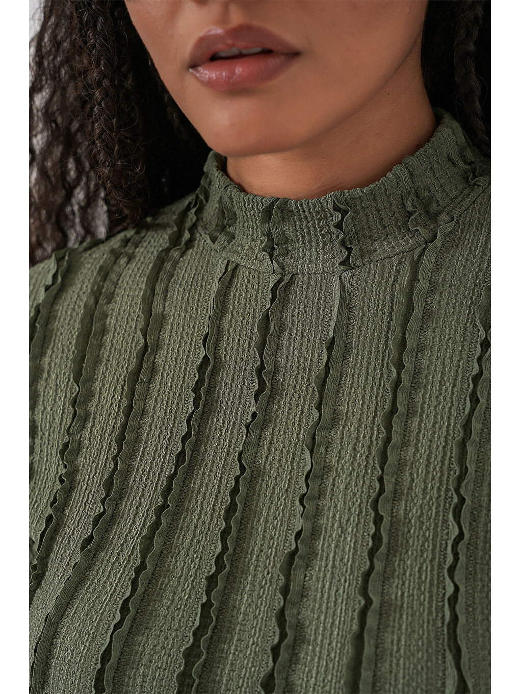 Kadın Dokulu Esnek Örme Bluz 975 - Haki-6