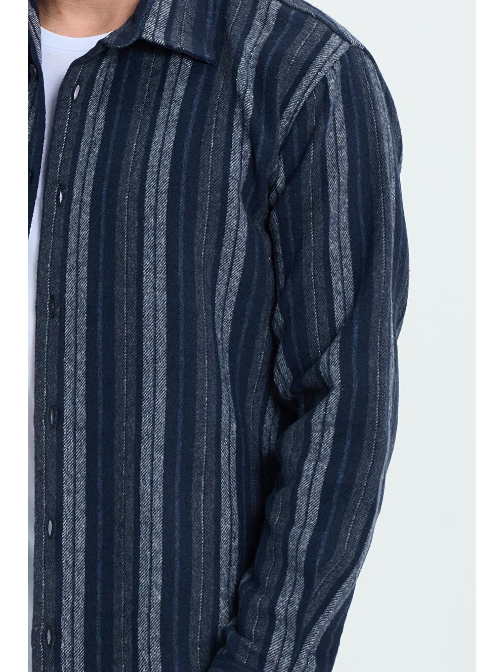 Antrasit Erkek Relax Fit Rahat Kesim Spor Yaka Çizgili Oduncu Gömlek-2