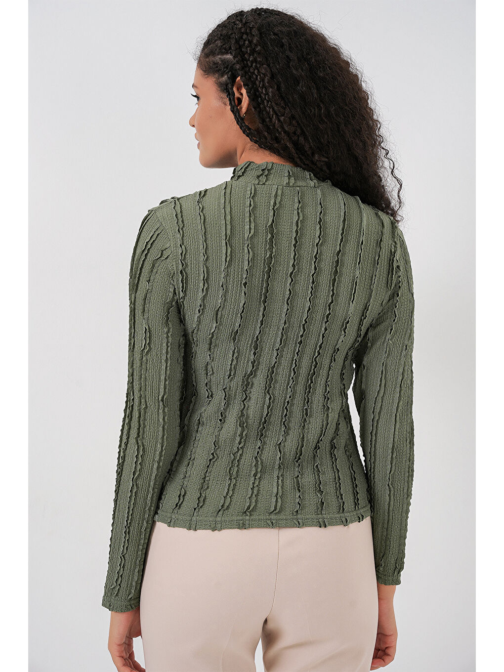 Kadın Dokulu Esnek Örme Bluz 975 - Haki-7