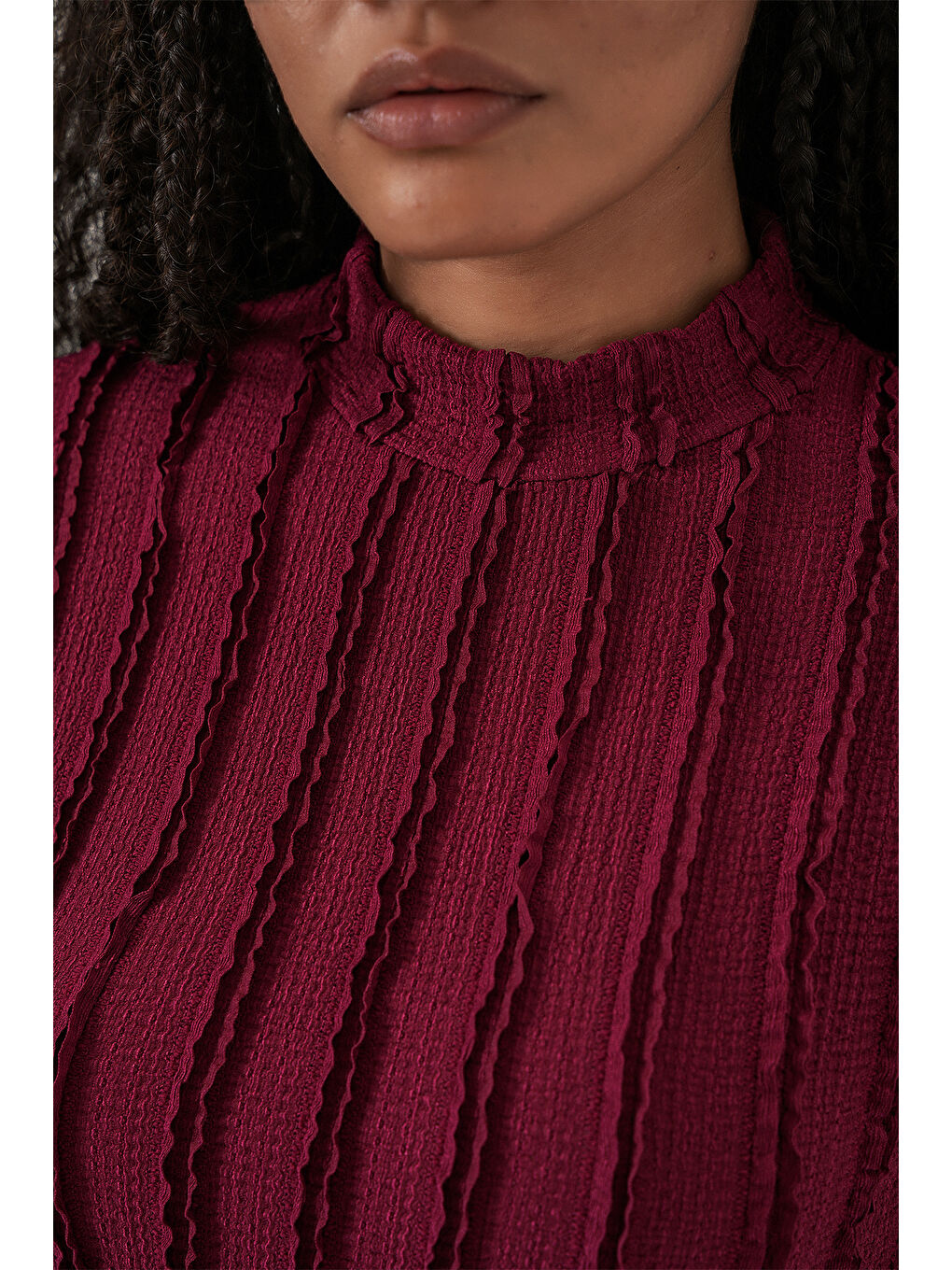 Kadın Dokulu Esnek Örme Bluz 975 - Bordo-5