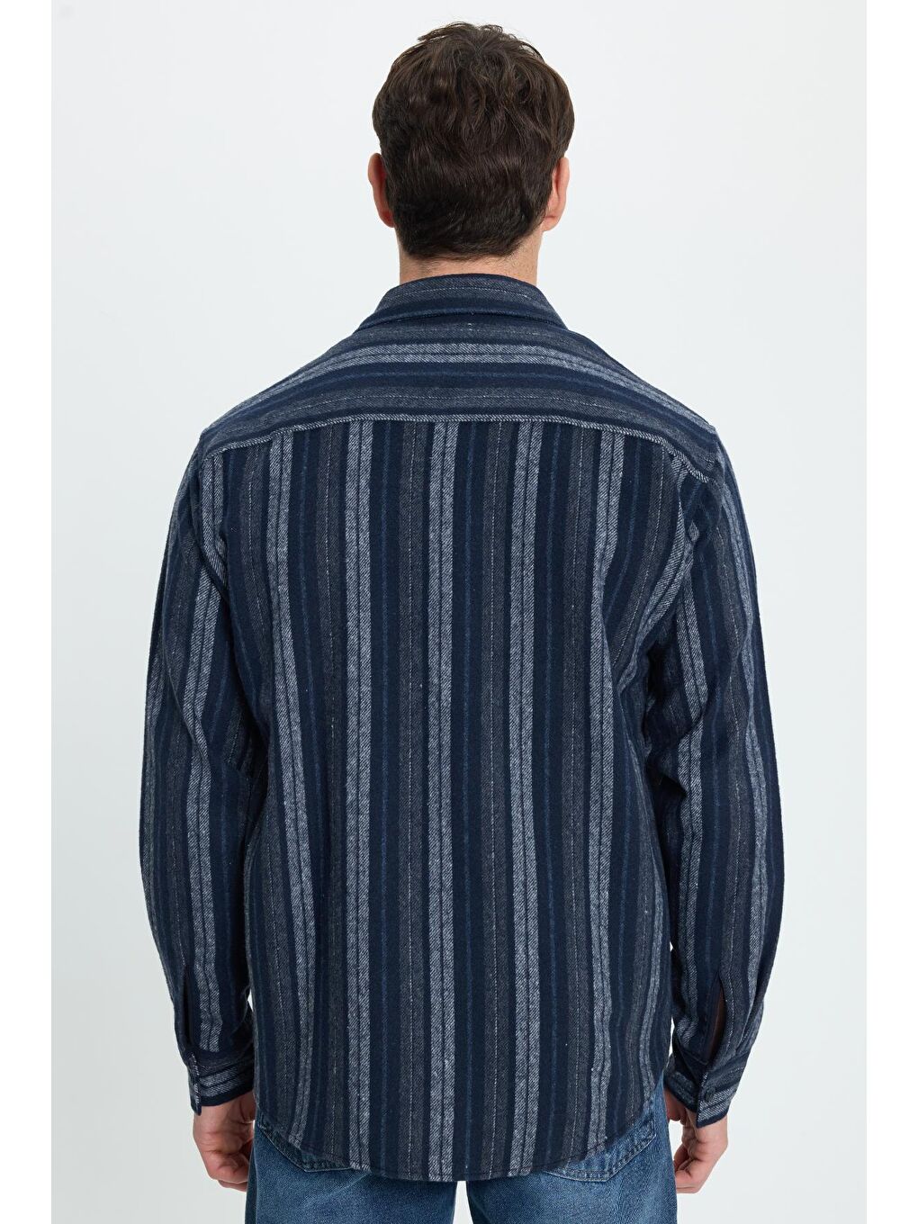 Antrasit Erkek Relax Fit Rahat Kesim Spor Yaka Çizgili Oduncu Gömlek-6