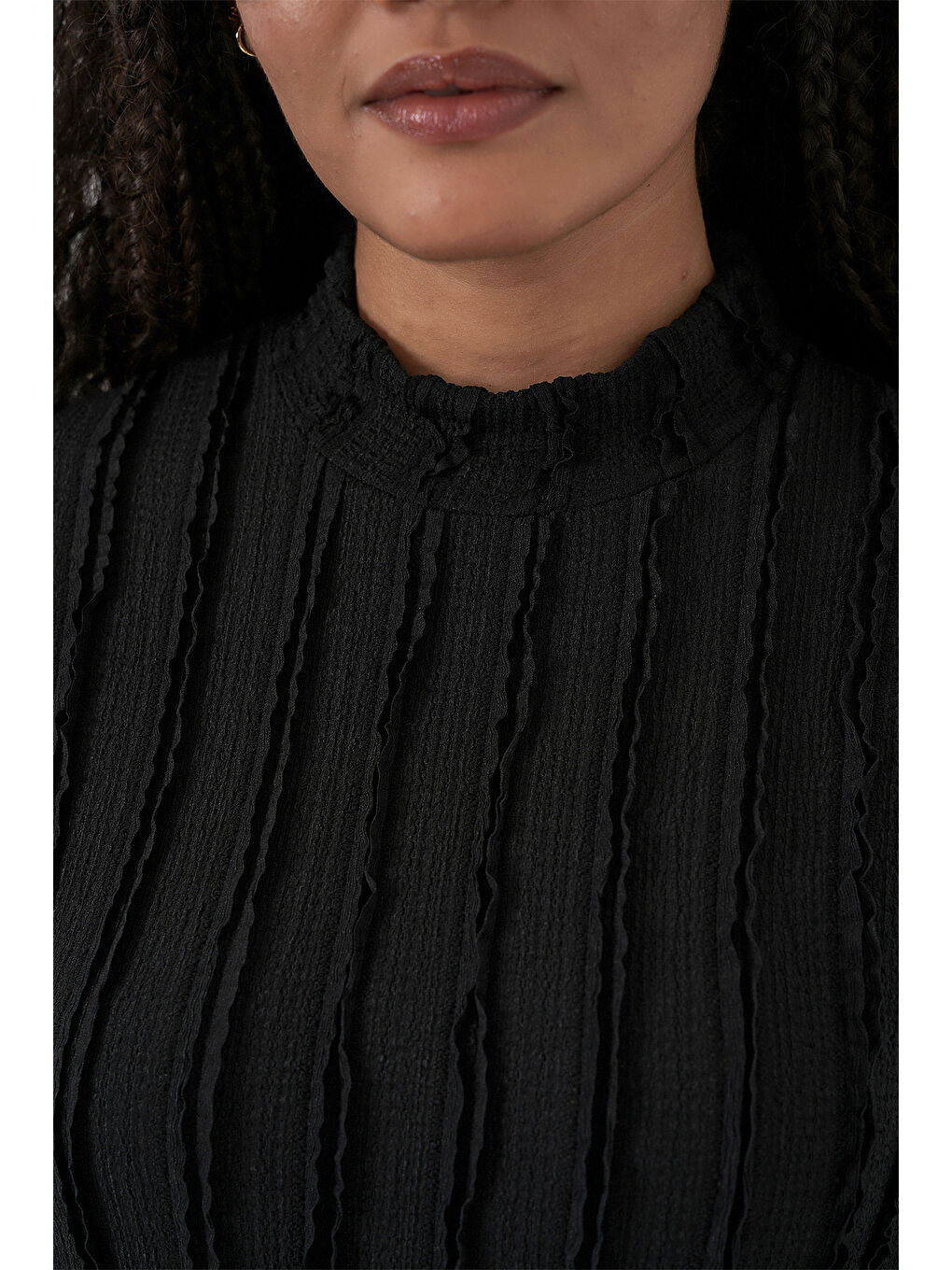 Kadın Dokulu Esnek Örme Bluz 975 - Siyah-5