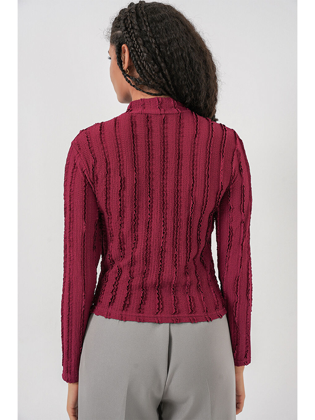 Kadın Dokulu Esnek Örme Bluz 975 - Bordo-6
