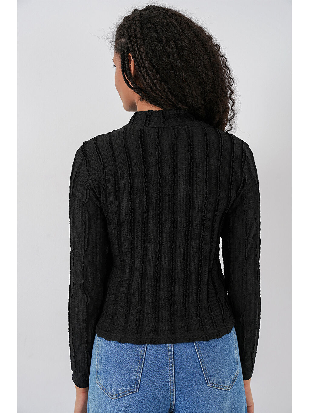 Kadın Dokulu Esnek Örme Bluz 975 - Siyah-6