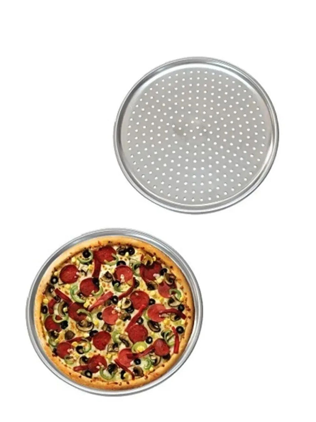 Gri Büyük Boy Delikli Pizza Tepsisi Lahmacun Tepsisi 36 cm ve Bambu Yuvarlak Pizza Tabağı 30 cm-4