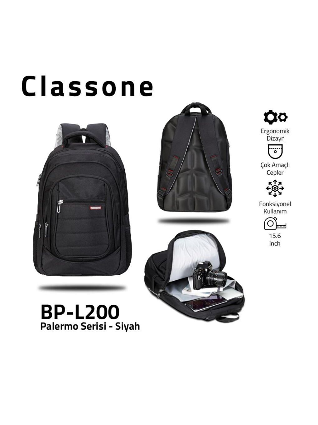 BP-L200 15,6 inç Notebook Sırt Çantası-Siyah-5