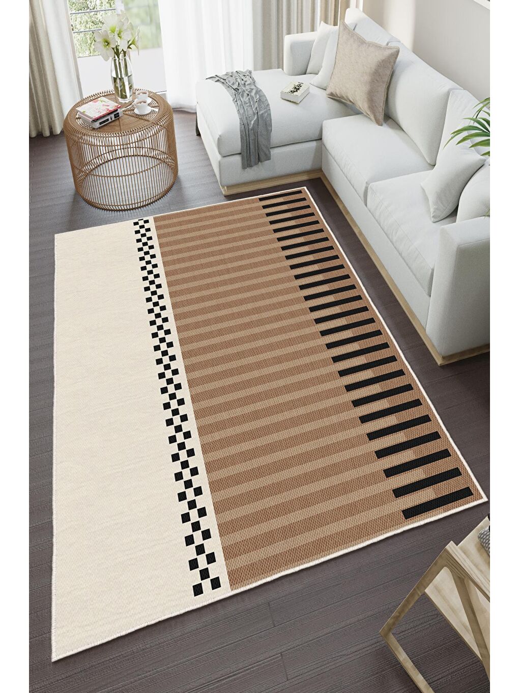 Kahverengi Özel Tasarım, Kaymaz Taban, İnce, Yıkanabilir, Modern Halı WOOKECE1492 180x280-2