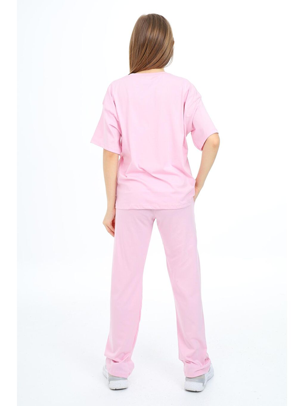 Pembe Kız Çocuk Şerit Detaylı Alt-Üst Takım Px033-1