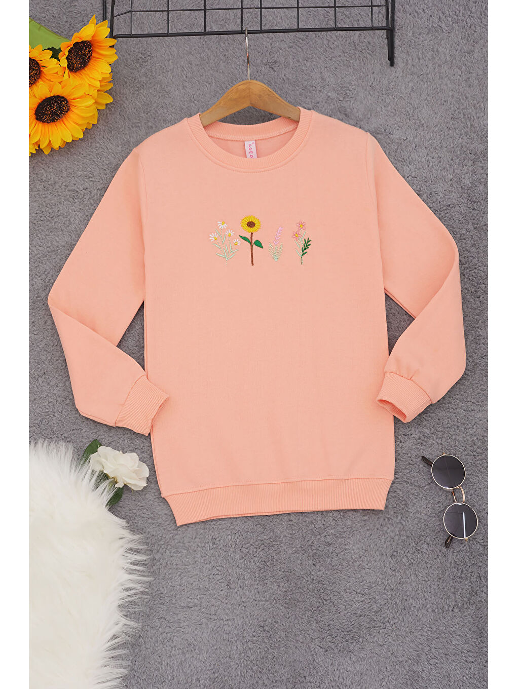 Pembe Life Kids Club Pembe Somon Papatya Nakışlı Kız Çocuk Kız Çocuk Sweatshirt 17202 - 1