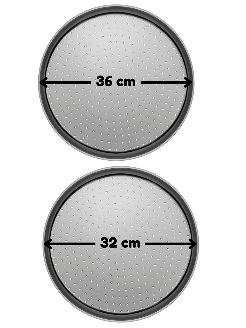 Gri Büyük ve Orta Boy Delikli Pizza Tepsisi Lahmacun Pide Tepsisi 36 cm -32 cm 2 Adet-1