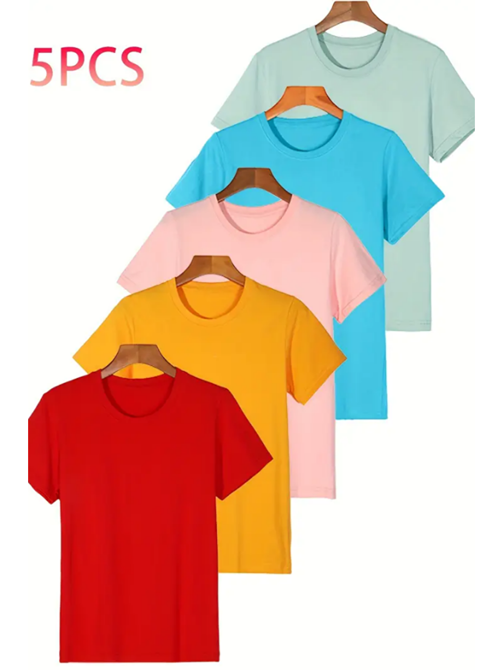 Karışık Erkek 5'Li Kırmızı-Sarı-Pembe-Mavi-Su Yeşili Slim Fit Dar Kesim %100 Pamuk Tişört