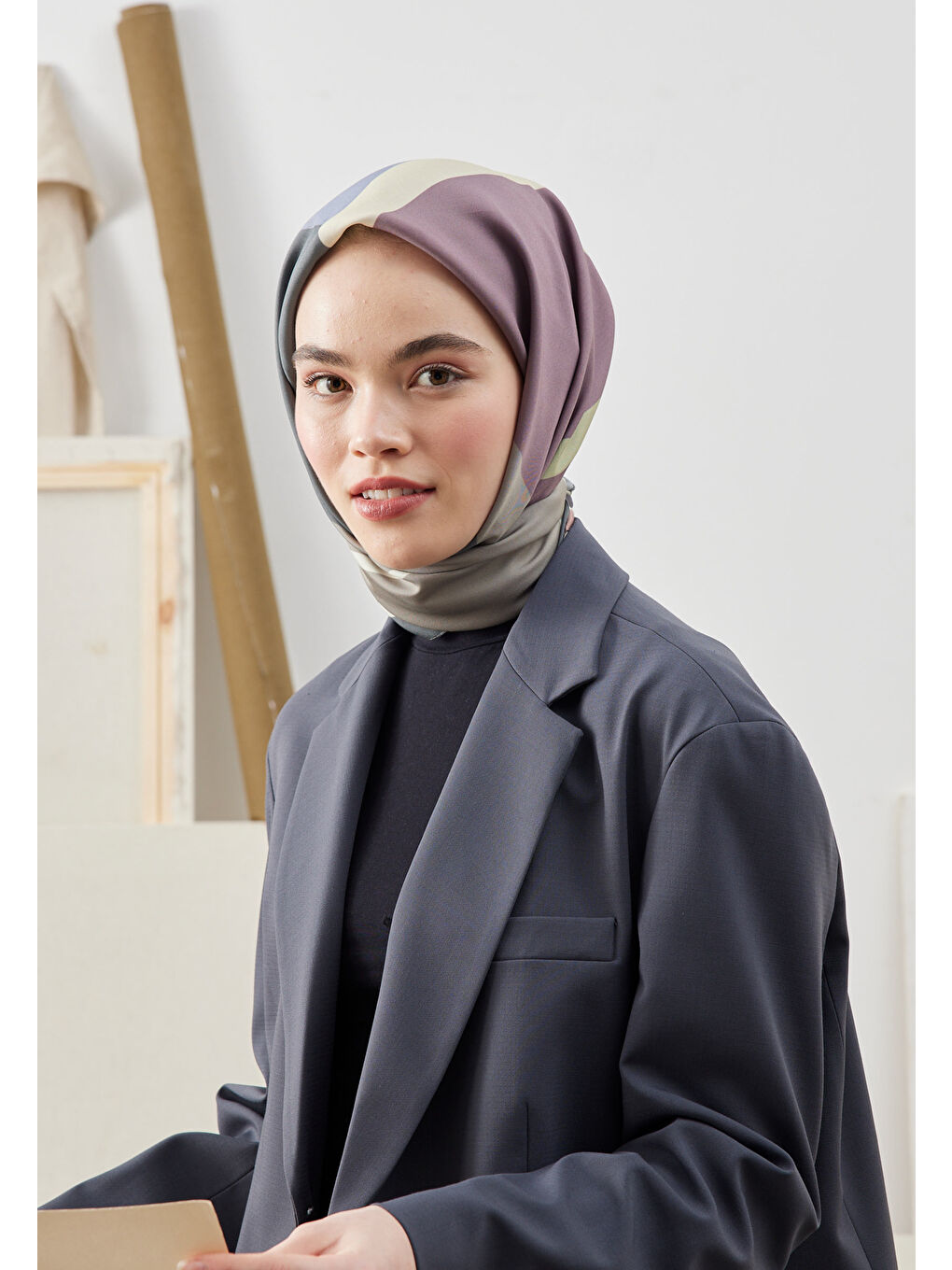 Lila Multı Colors Desen Pamuk İpek Eşarp Lavanta-2