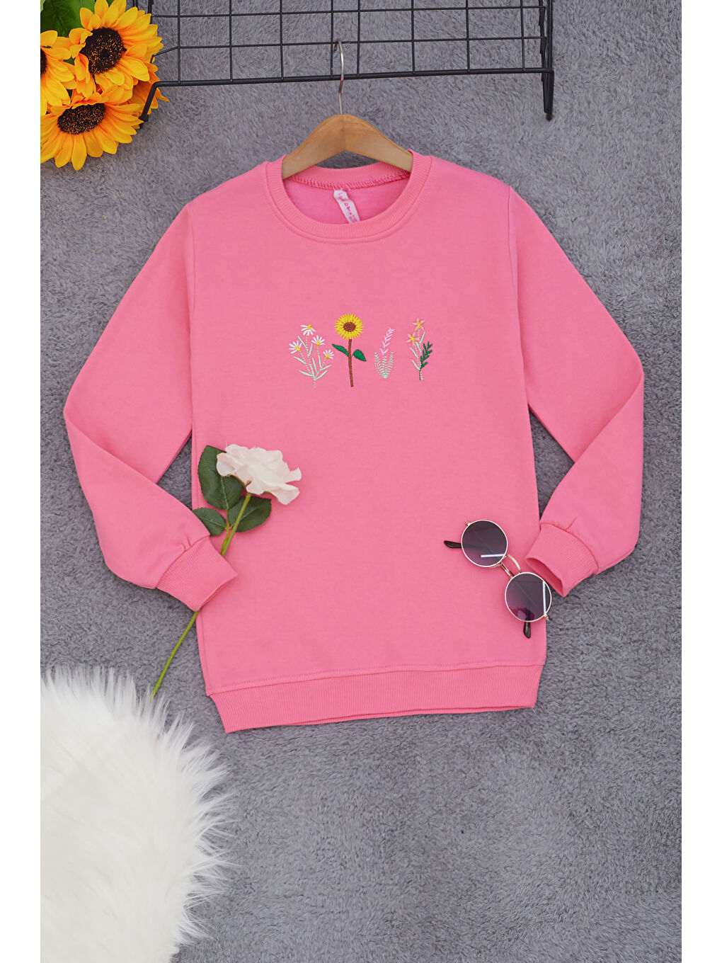 Pembe Life Kids Club Pembe Papatya Nakışlı Kız Çocuk Kız Çocuk Sweatshirt 17205