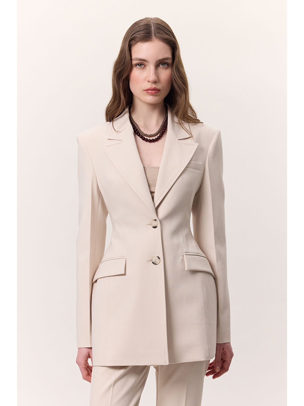 Bej Premıum Vatkalı Fit Ceket Taş