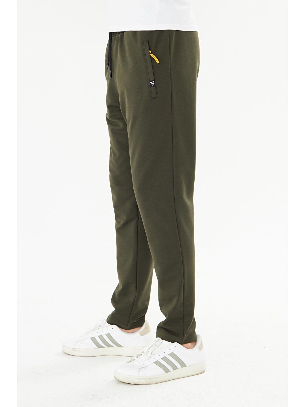 Erkek Pamuklu Fermuarlı Cepli Eşofman Altı Haki 7814-H-1