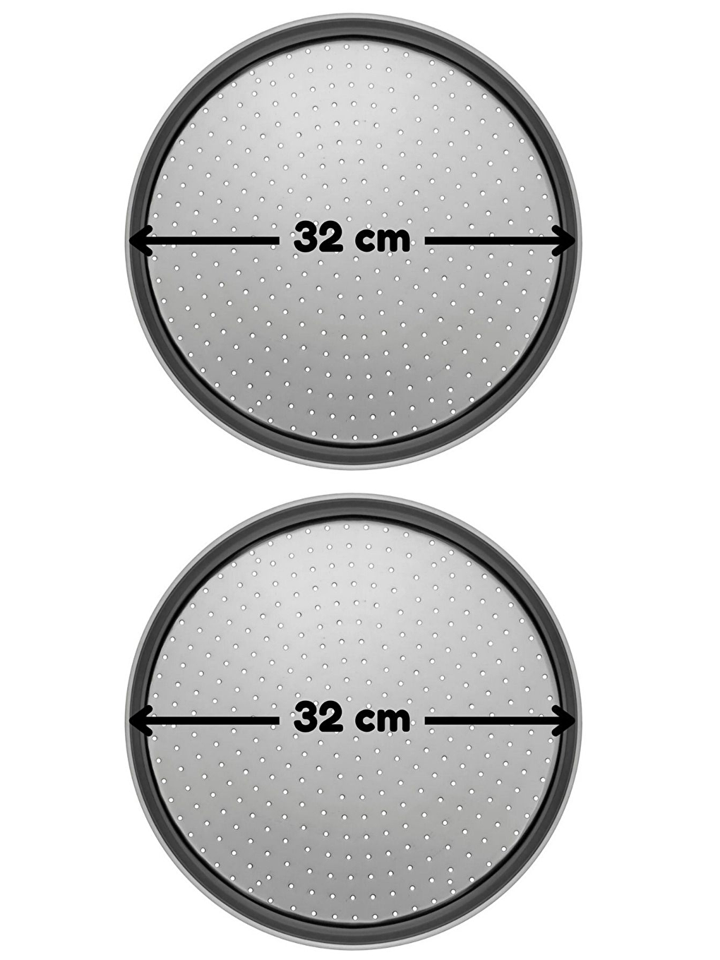 Gri Orta Boy Delikli Pizza Tepsisi Lahmacun Pide Tepsisi 32 cm 2 Adet-1