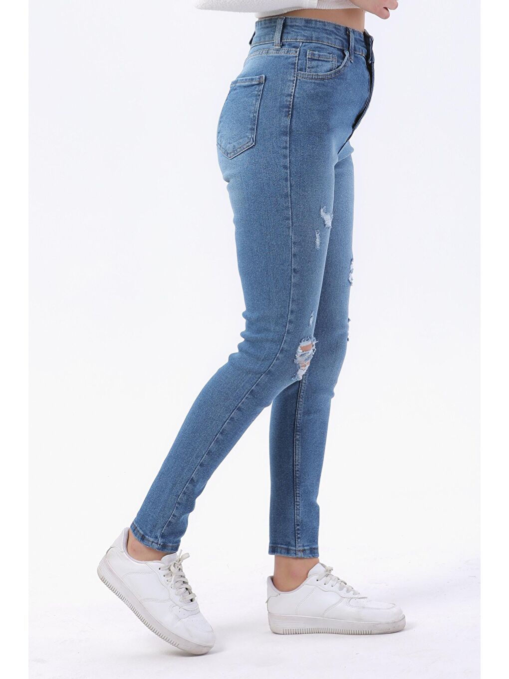 TOFİSA Mavi Düz Orta Kadın Mavi Likralı Skinny Jean Pantolon - 23812 - 2