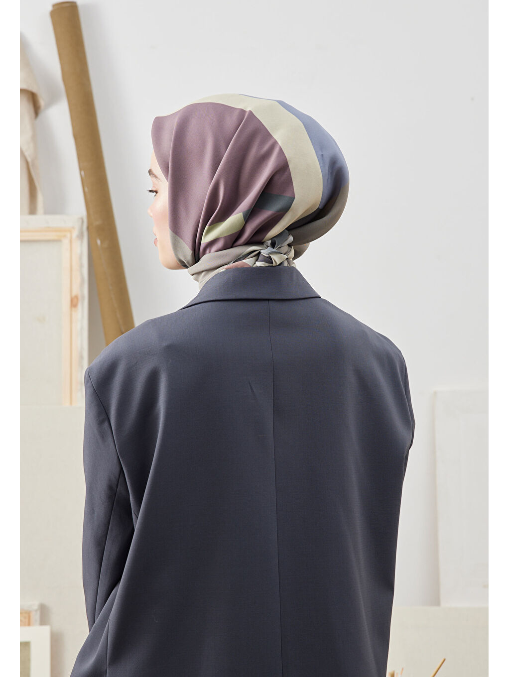 Lila Multı Colors Desen Pamuk İpek Eşarp Lavanta-3