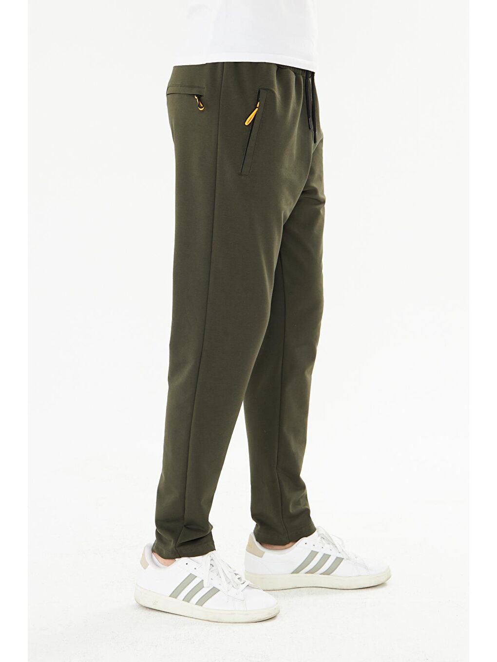 Erkek Pamuklu Fermuarlı Cepli Eşofman Altı Haki 7814-H-6