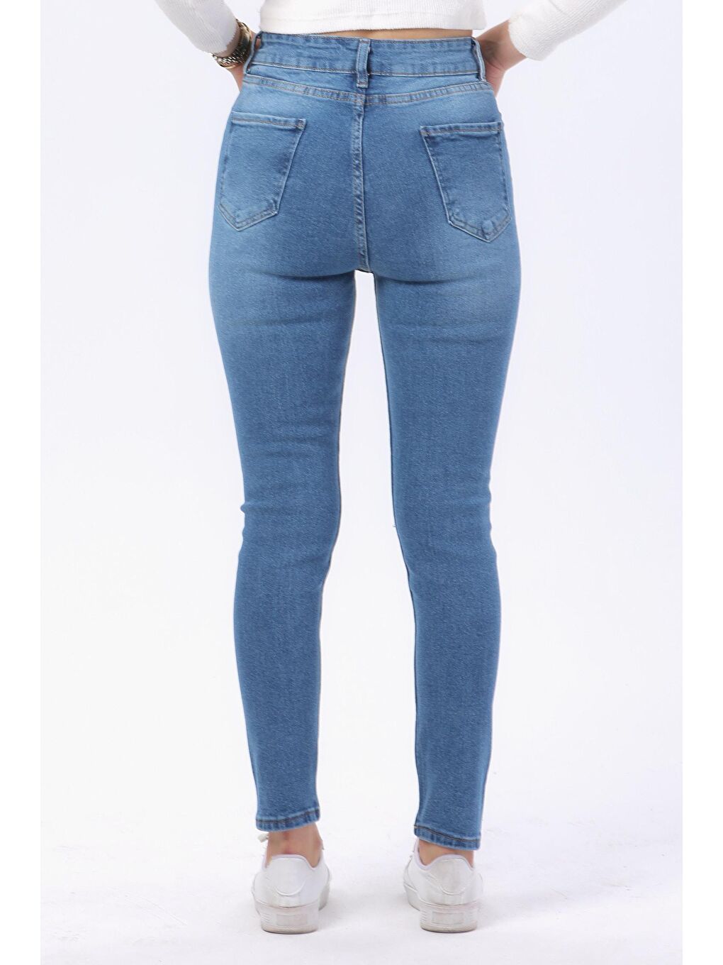 TOFİSA Mavi Düz Orta Kadın Mavi Likralı Skinny Jean Pantolon - 23812 - 3