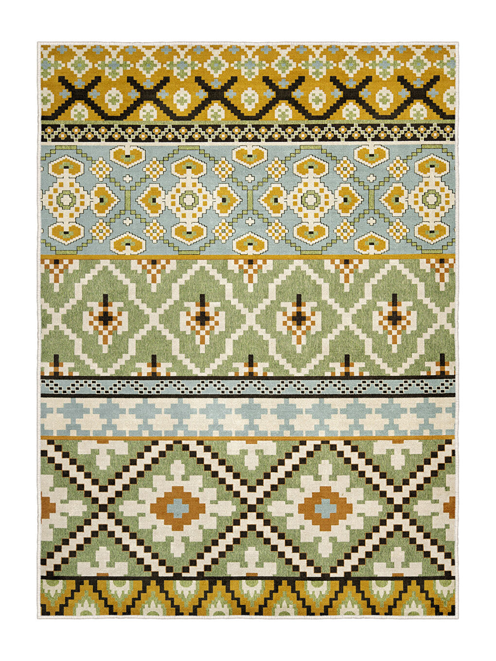 Sarı Dekoratif Salon Halısı, Makinada Yıkanabilir, Kaymaz Taban, İnce & Modern Tasarım