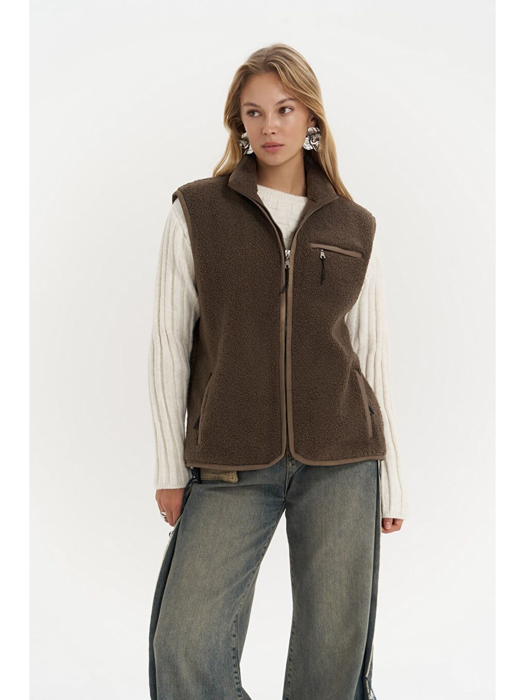 Kahverengi Alberg Kahve Salaş Teddy Yelek