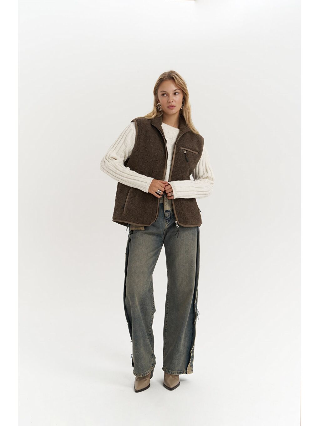 Kahverengi Alberg Kahve Salaş Teddy Yelek-1