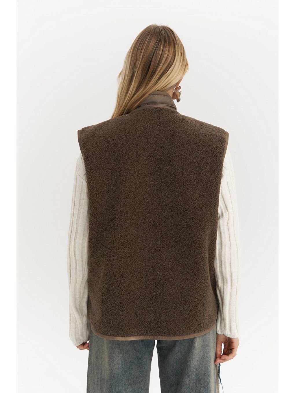 Kahverengi Alberg Kahve Salaş Teddy Yelek-4
