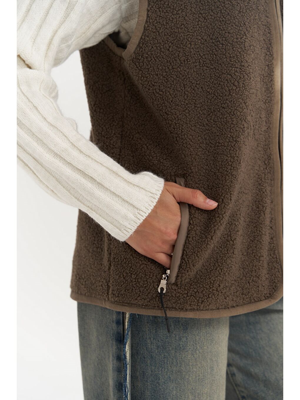 Kahverengi Alberg Kahve Salaş Teddy Yelek-6