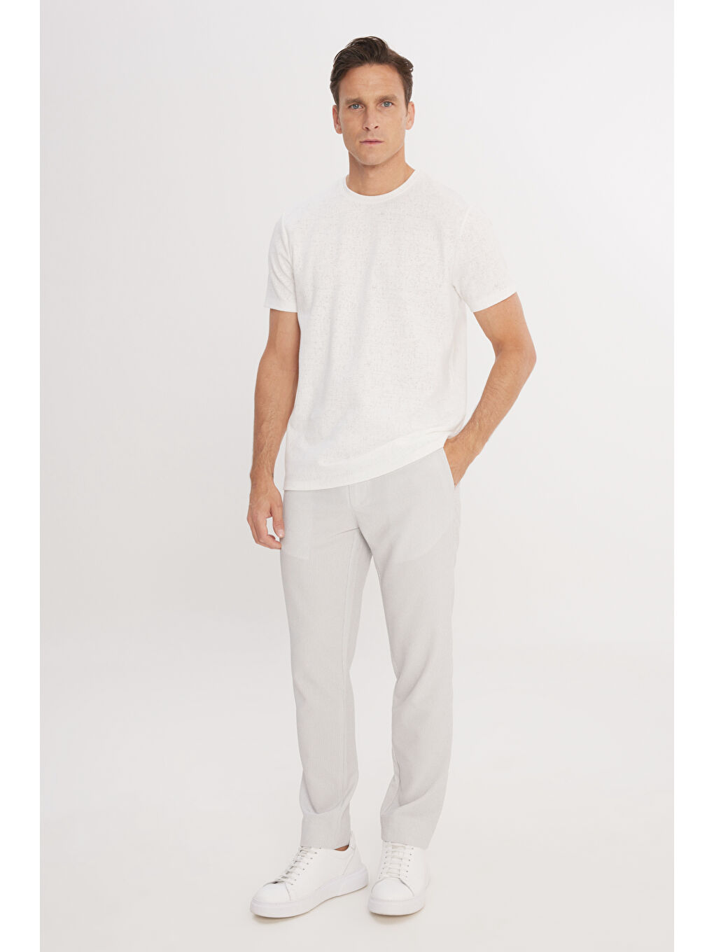 Erkek Gri Slim Fit Dar Kesim Beli Bağlamalı Çizgili Yan Cepli Casual Jogger Pantolon-1