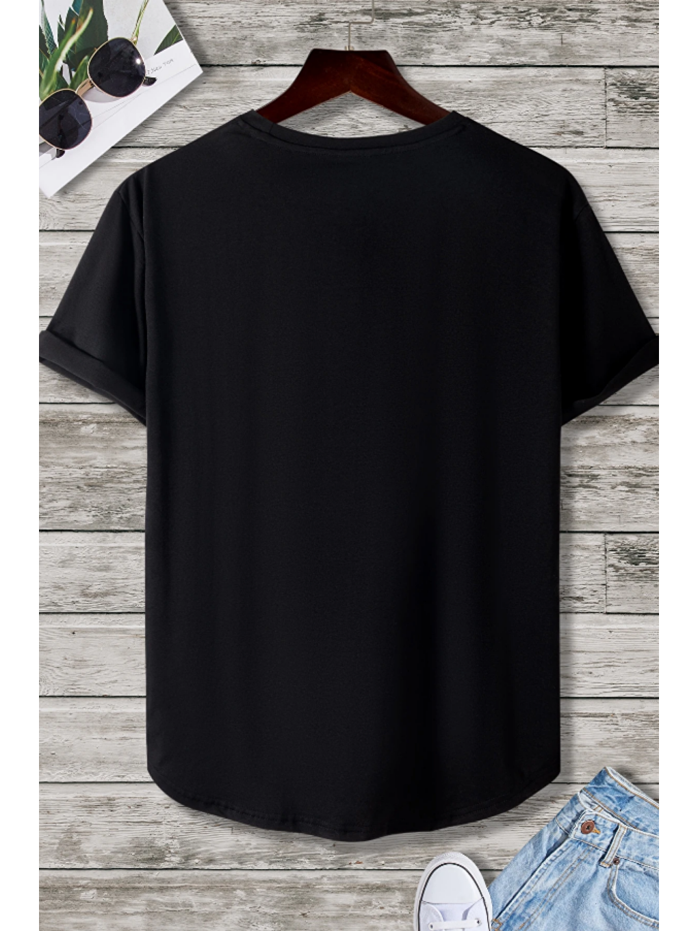Erkek Siyah Bisiklet Yaka Oval Etek Salaş %100 Pamuk Basic Tişört-1