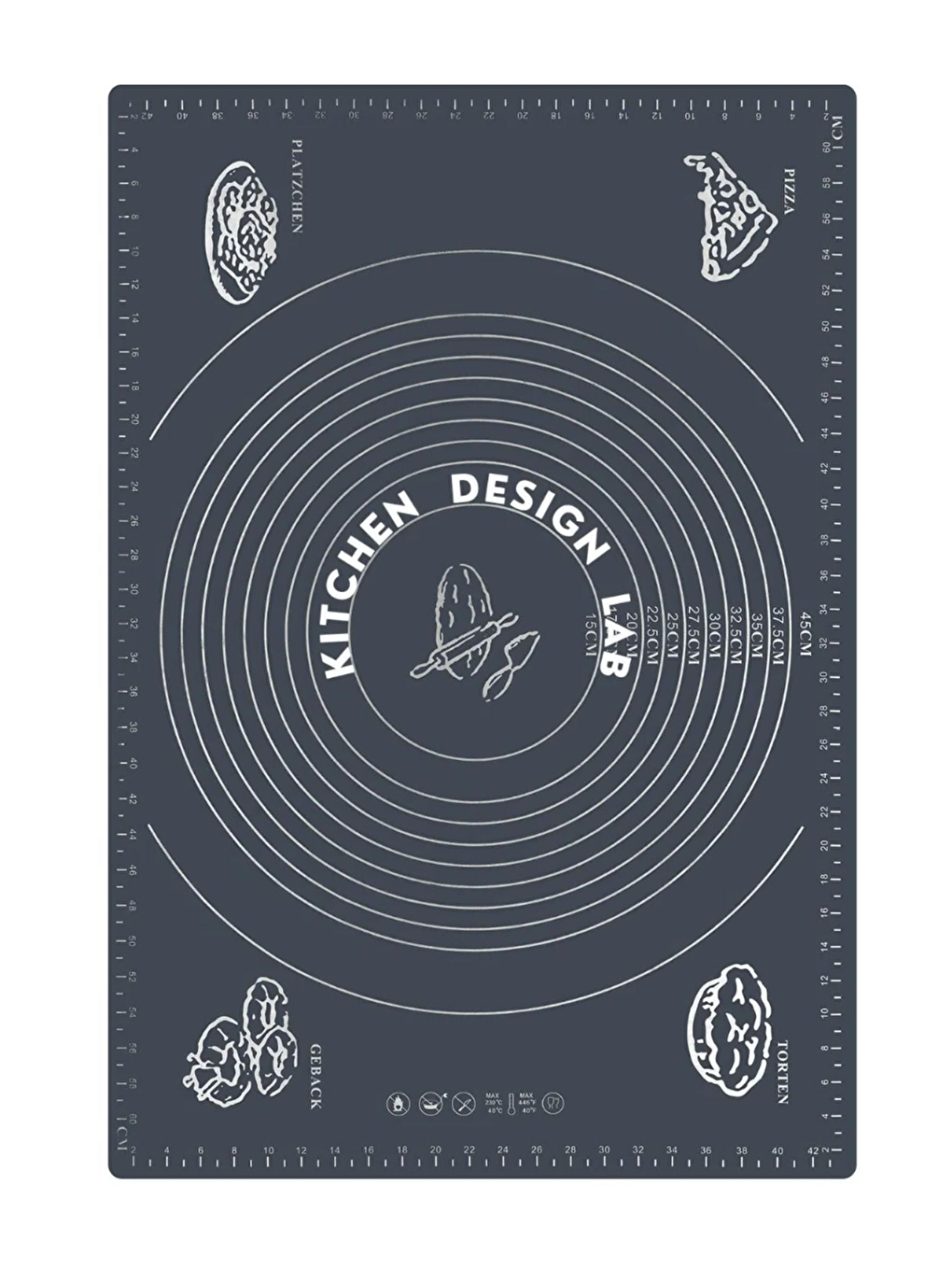 Gri Silikon Hamur Açma Matı 45 x 65 cm 36 cm Pizza Tepsisi ve Ahşap Saplı Hamur ve Pizza Kesici-4