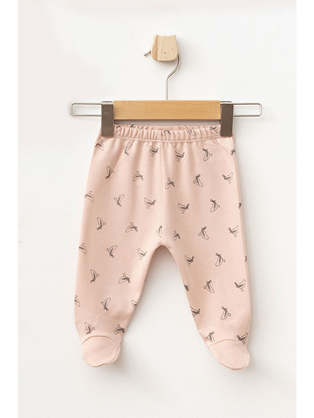 Pembe Kız Bebek Kuş Desenli Zıbın Pantolon Bere 3'lü Alt Üst Bebek Takımı 0 Ay-6 Ay-3