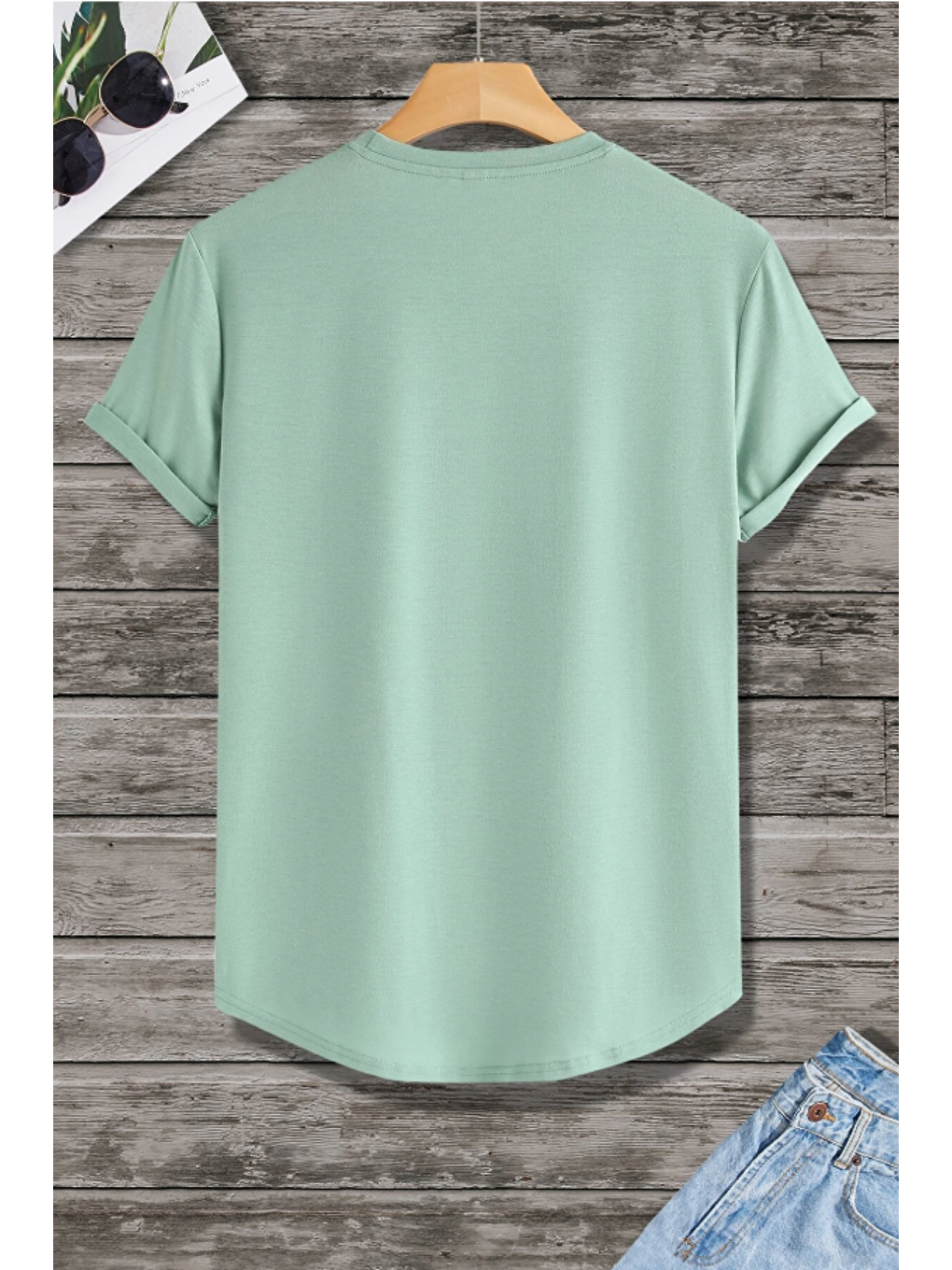 Turkuaz Erkek Su Yeşili Bisiklet Yaka Oval Etek Salaş %100 Pamuk Basic Tişört-1