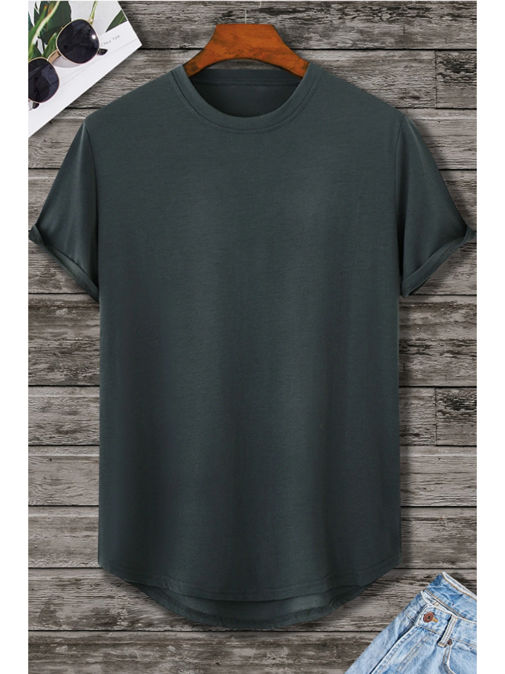 Erkek Antrasit Bisiklet Yaka Oval Etek Salaş %100 Pamuk Basic T-Shirt