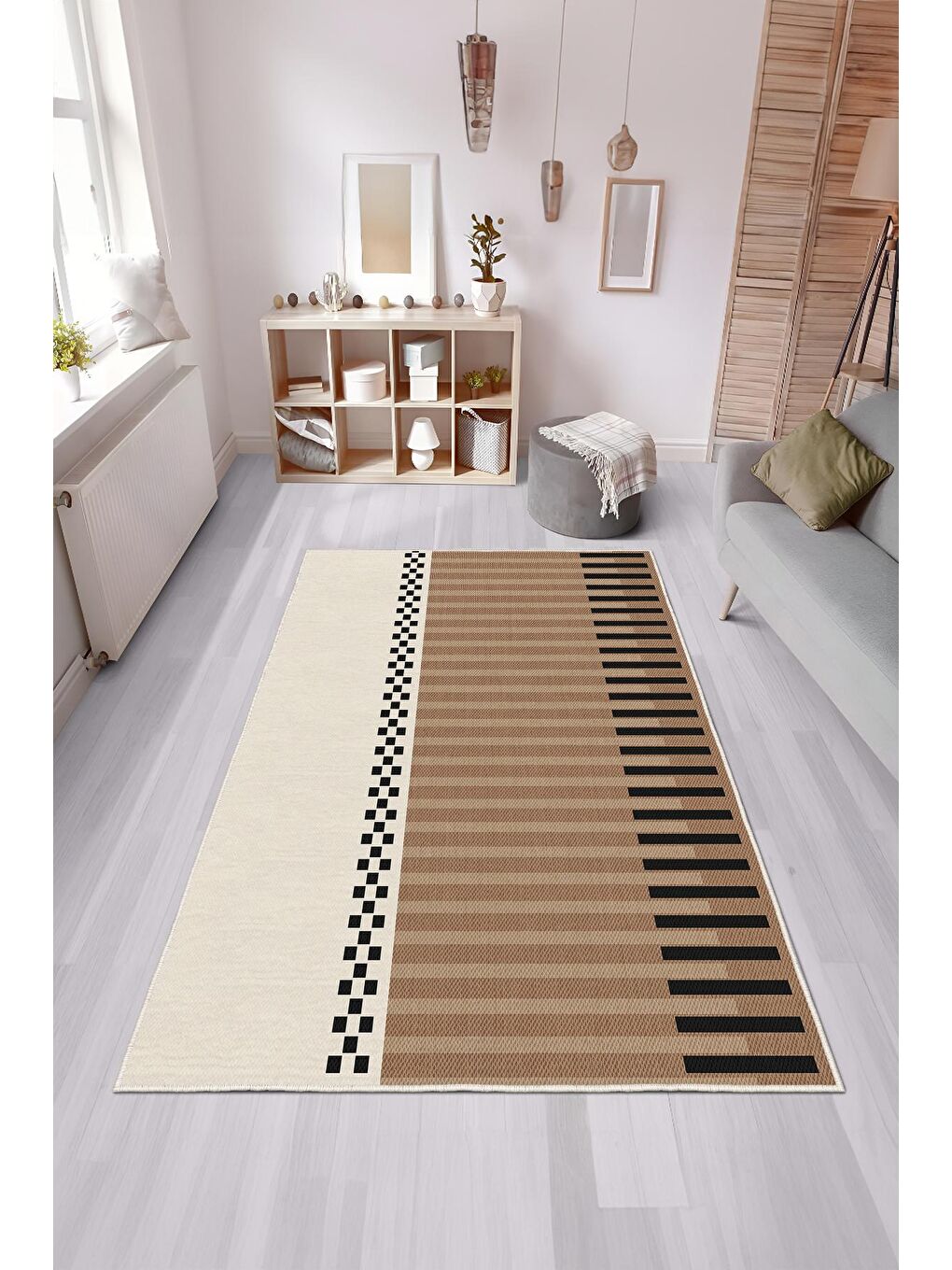 Kahverengi Özel Tasarım, Kaymaz Taban, İnce, Yıkanabilir, Modern Halı WOOKECE1492 120x180