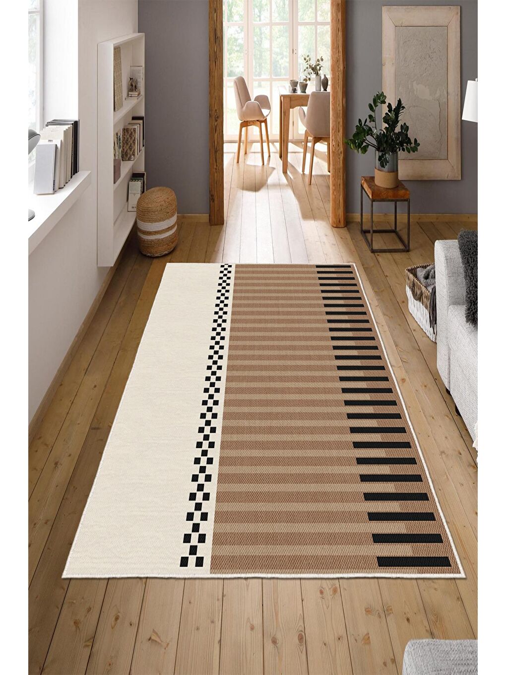 Kahverengi Özel Tasarım, Kaymaz Taban, İnce, Yıkanabilir, Modern Halı WOOKECE1492 120x180-1