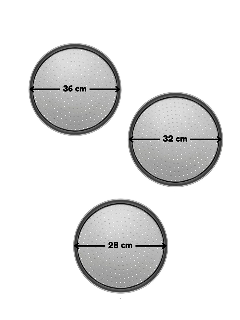 Gri Delikli Pizza Tepsisi 36 - 32 - 28 cm 3 Adet 3 Boy
