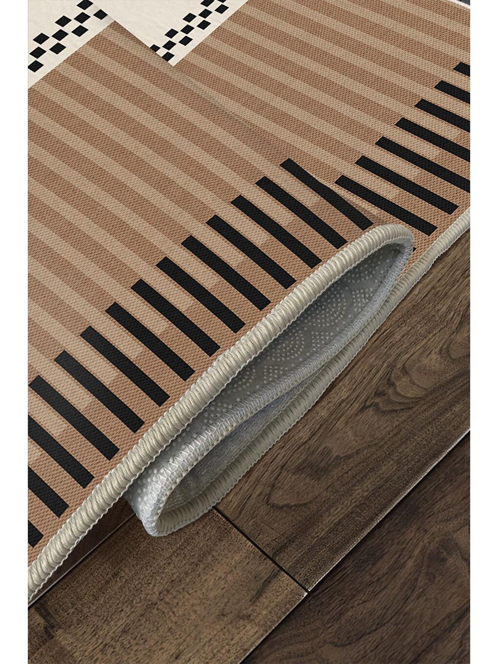 Kahverengi Özel Tasarım, Kaymaz Taban, İnce, Yıkanabilir, Modern Halı WOOKECE1492 120x180-4