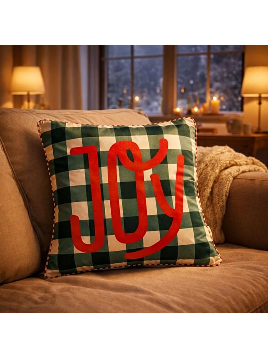 Lila Soft Joy Kırlent - Ekru / Yeşil - 45x45 cm