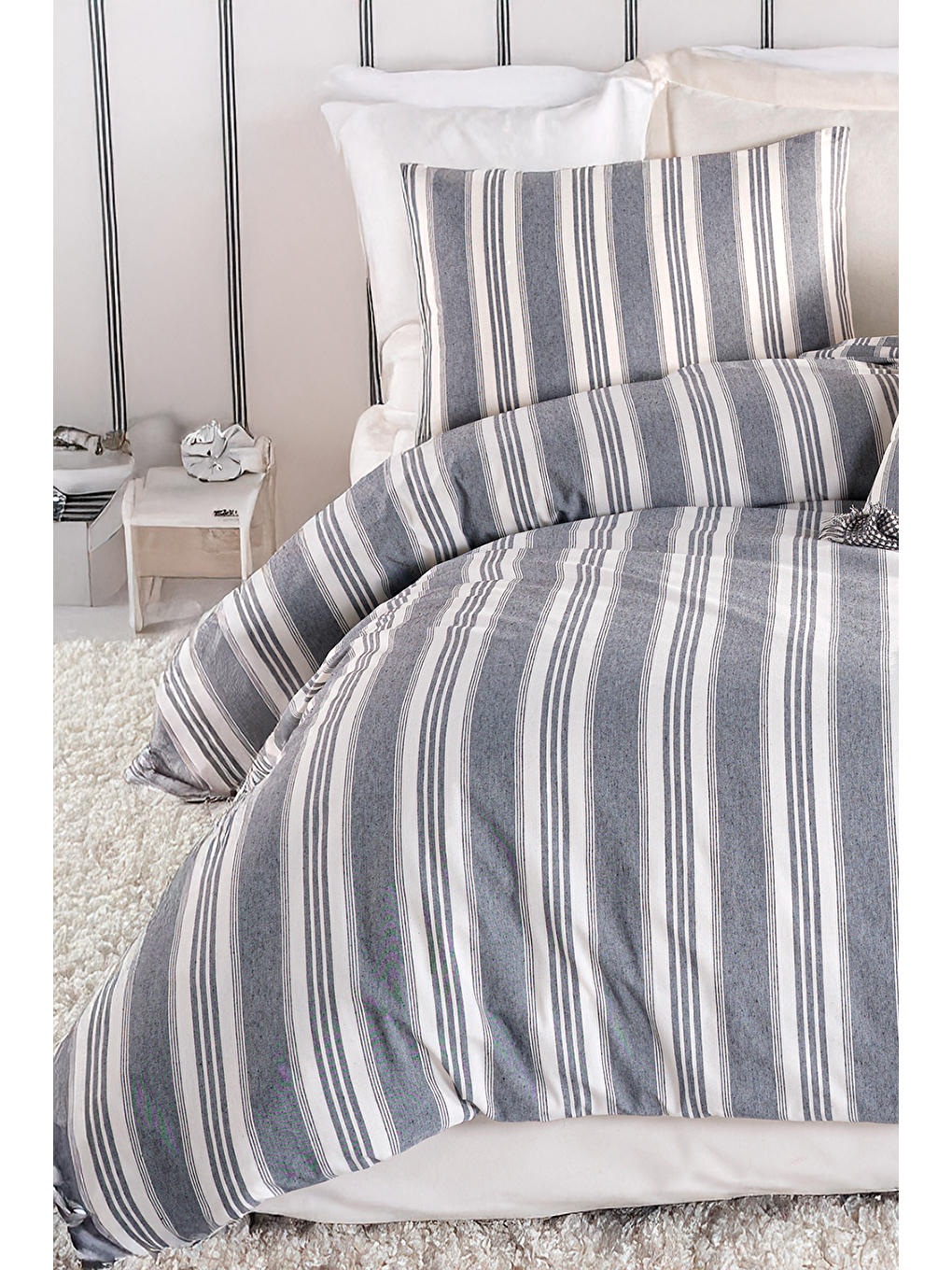 UPSTYLE Sport Çizgili Nevresim Takımı Tek Kişilik Soft Line Antrasit - 2