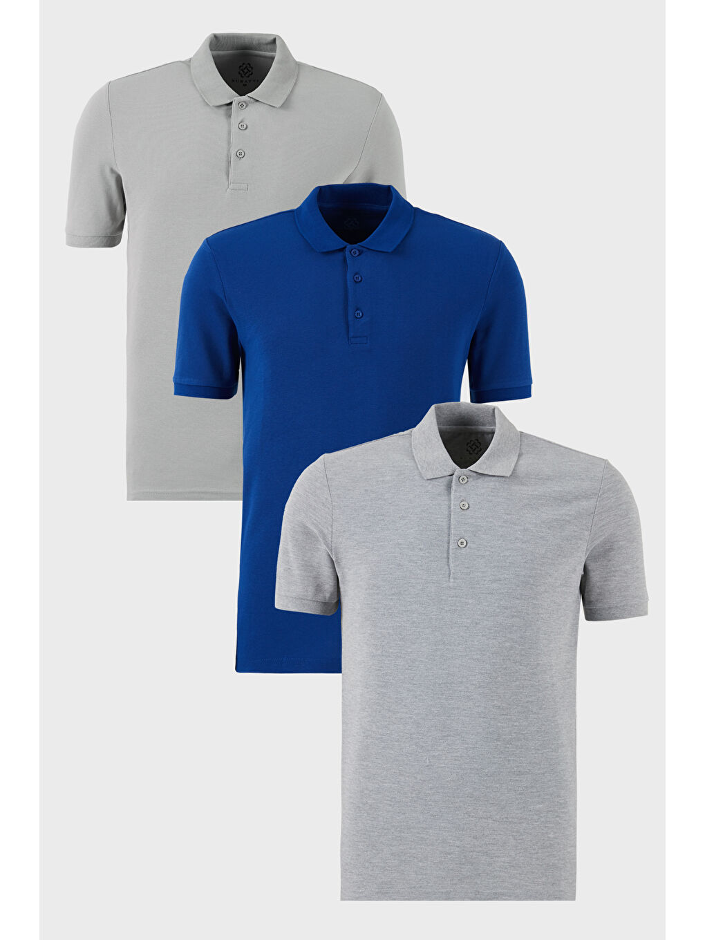 Gri Pamuklu Regular Fit Düğmeli Polo Yaka 3'lü Paket %100 Pamuk Tişört 5902127S3