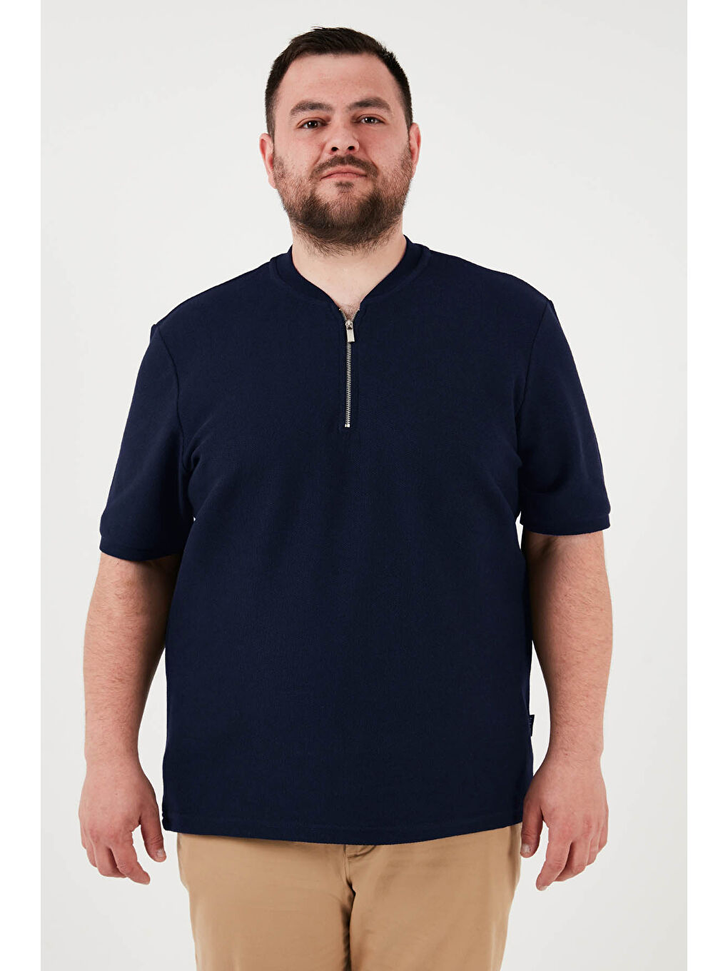 Lacivert Pamuklu Regular Fit Büyük Beden Erkek %100 Pamuk Tişört 5902653B-1