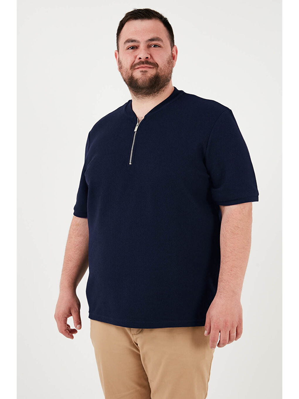 Lacivert Pamuklu Regular Fit Büyük Beden Erkek %100 Pamuk Tişört 5902653B-2