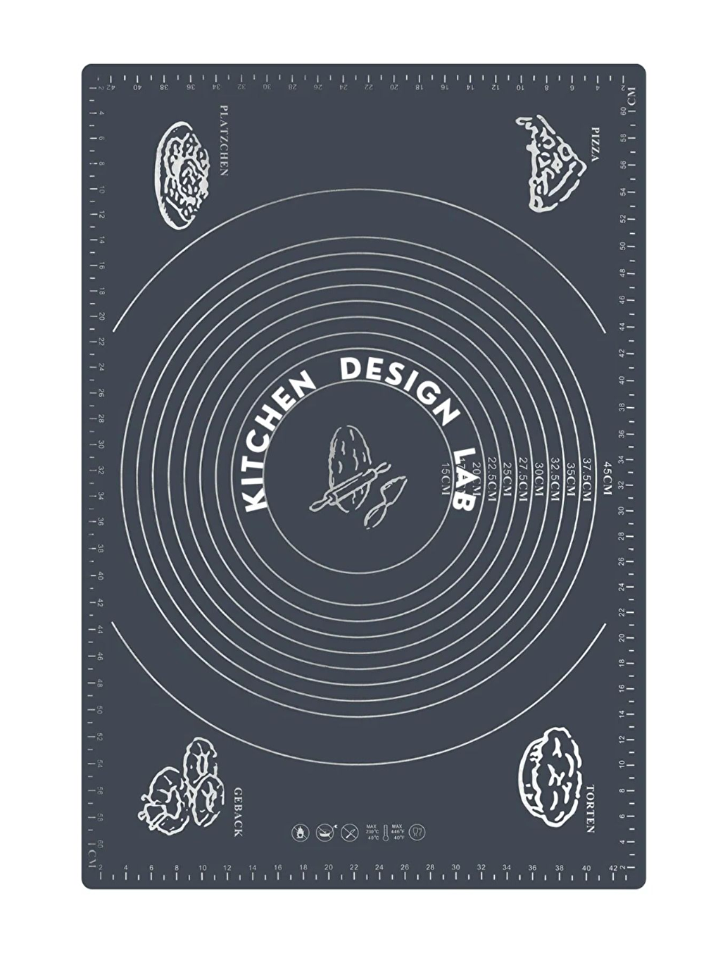 Gri  Hamur Açma Matı 45 x 65 cm 36 cm Pizza Tepsisi ve Ahşap Uzun Saplı Hamur ve Pizza Kesici-3