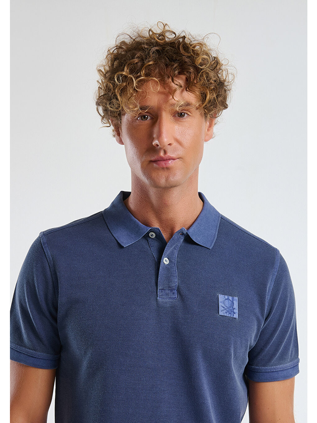 Erkek İndigo %100 Organik Pamuk Regular Fit Polo T-Shirt-1